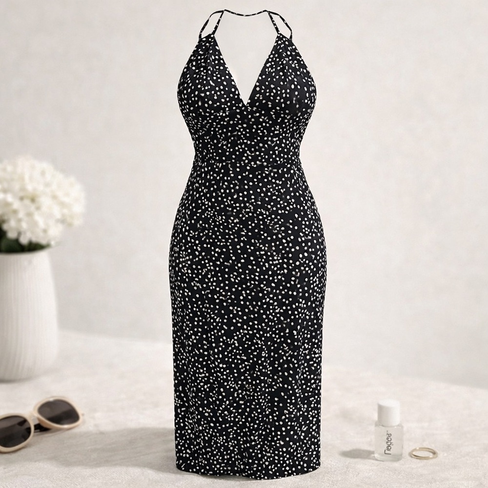 Club L London Navy Blue and White Midi Dress
